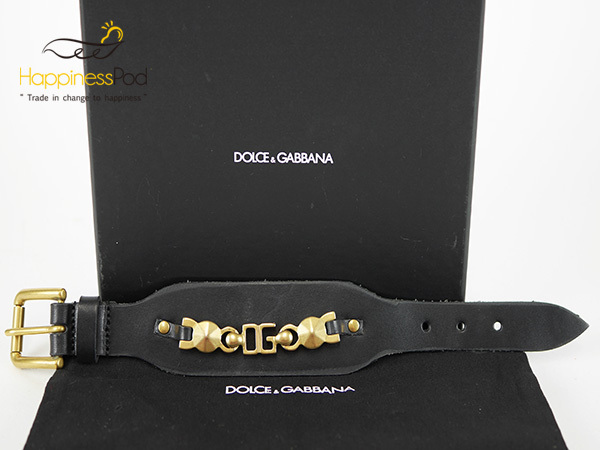 Dolce &amp; Gapna Dolce &amp; Gabbana Leather Bangle Black X Gold