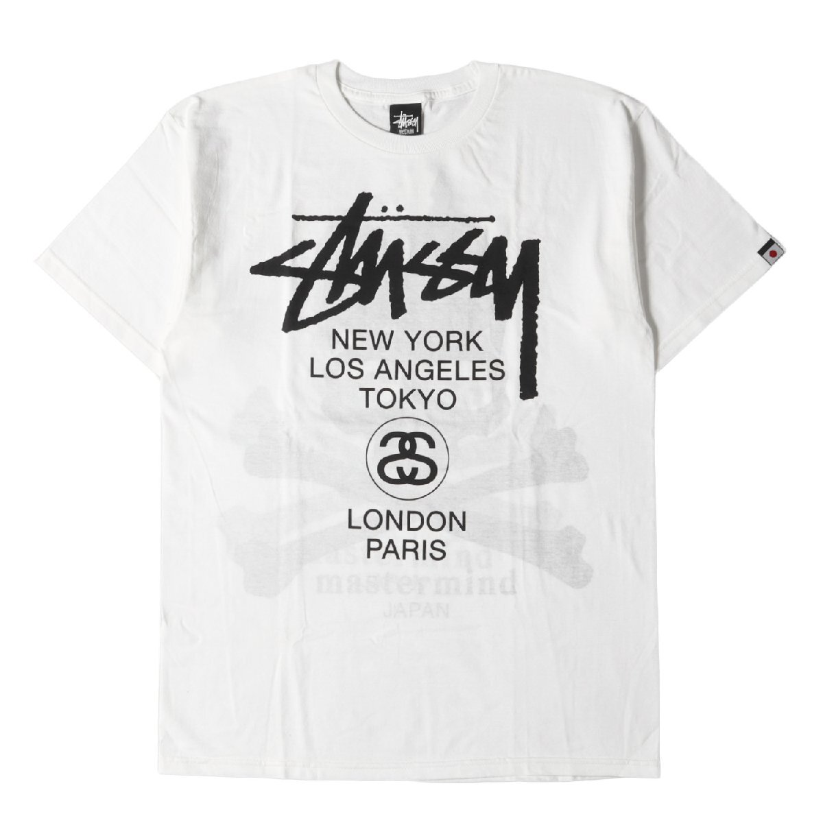 STUSSY ステューシー Tシャツ サイズ:M mastermind JAPAN スカル ワールドツアー クルーネック半袖Tシャツ Shadow Skull WT Tee ホワイトの画像1
