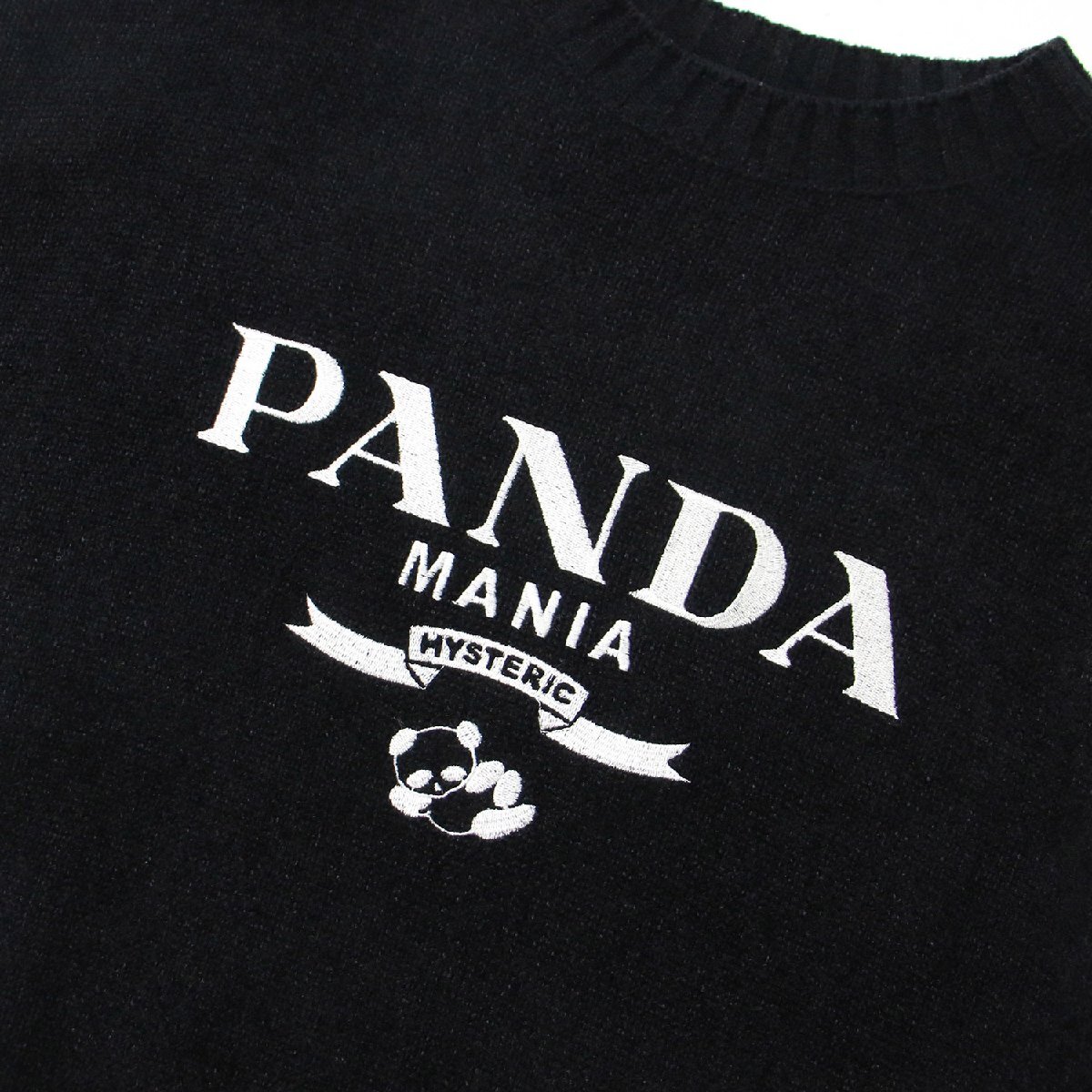 HYSTERIC GLAMOUR Hysteric Glamour knitted pull over tops black FREE long sleeve crew neck embroidery Logo Panda PANDA MANIA