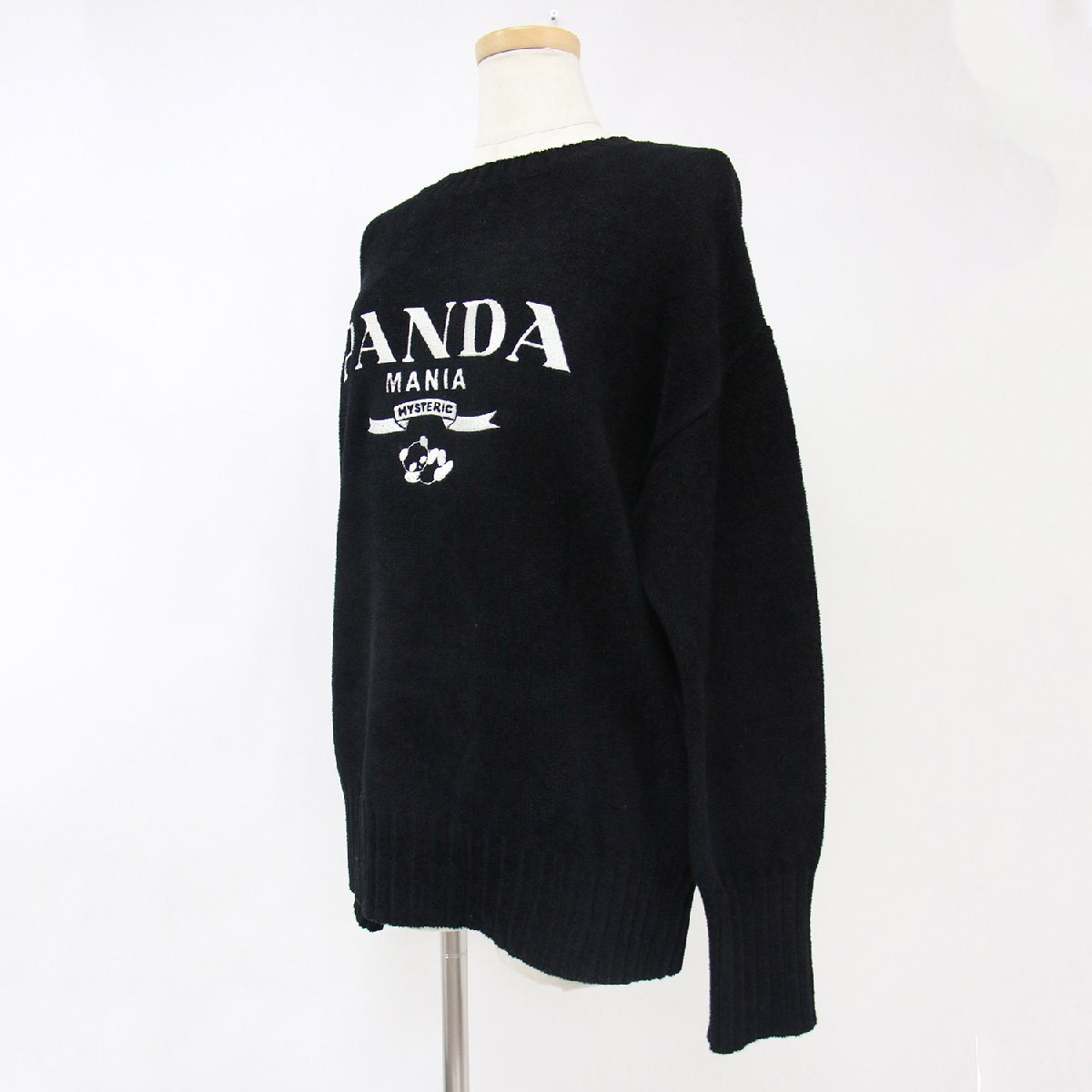 HYSTERIC GLAMOUR Hysteric Glamour knitted pull over tops black FREE long sleeve crew neck embroidery Logo Panda PANDA MANIA