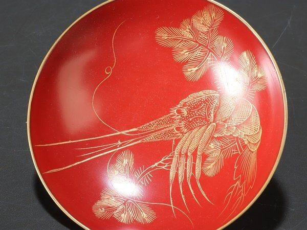 [ dream ..] era excellent article | wooden lacquer ware sea . gold-inlaid laquerware * sake cup Φ115-85 H- ux287