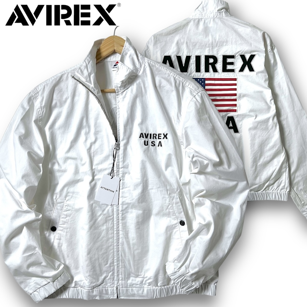 新品 AVIREX アヴィレックス 定価1.6万 USフラッグ 刺繍ワッペン スタンドカラー ジャケット ブルゾン 3155003 XL 春夏 薄手 ◆B3556_画像1