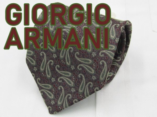【アルマーニ】 OC 323 ジョルジオ アルマーニ GIORGIO ARMANI ネクタイ 茶系 ペイズリー柄 ジャガード_画像1