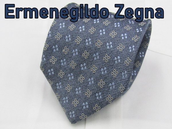 【ゼニア】 OC 411 エルメネジルド・ゼニア Ermenegildo Zegna ネクタイ 紺系 ドット 花柄 ジャガードの画像1