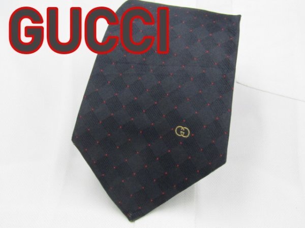【グッチ】 OC 509 グッチ GUCCI ネクタイ 黒系 チェック ワンポイント ブランドロゴ ジャガードの画像1