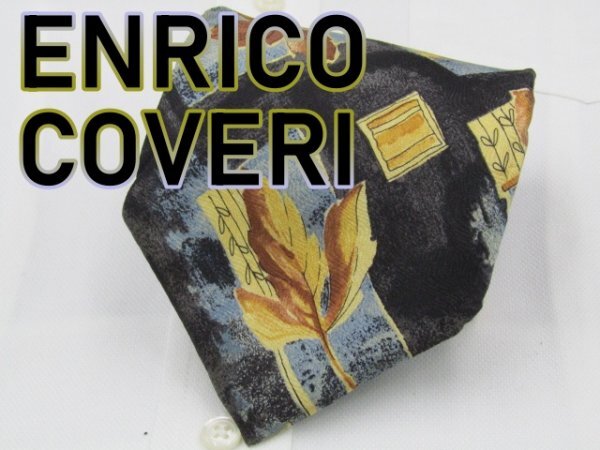 【エンリココベリ】 OC 592 エンリココベリ ENRICO COVERI ネクタイ 黒色系 植物柄 プリント_画像1