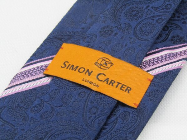 【サイモンカーター】OC 613 サイモンカーター SIMON CARTER ネクタイ 紺色系 ピンク系 ストライプ柄 ペイズリー ジャガードの画像3