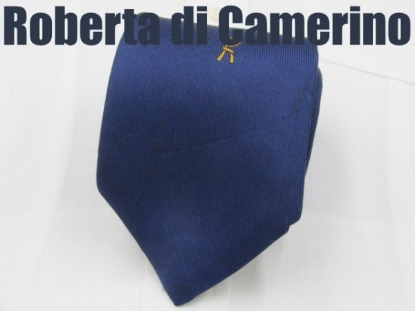 【ロベルタ】OC 612 ロベルタ Roberta di Camerino ネクタイ 青色系 紺色系 ブランドロゴ プリント_画像1