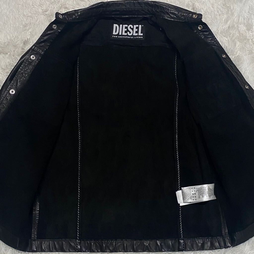 極美品/定価10万/超希少/XL相当●ディーゼル DIESEL 極上シープレザー シャツ ジャケット ブルゾン 羊革 ラムレザ― 高級感◎ブラック 黒の画像8