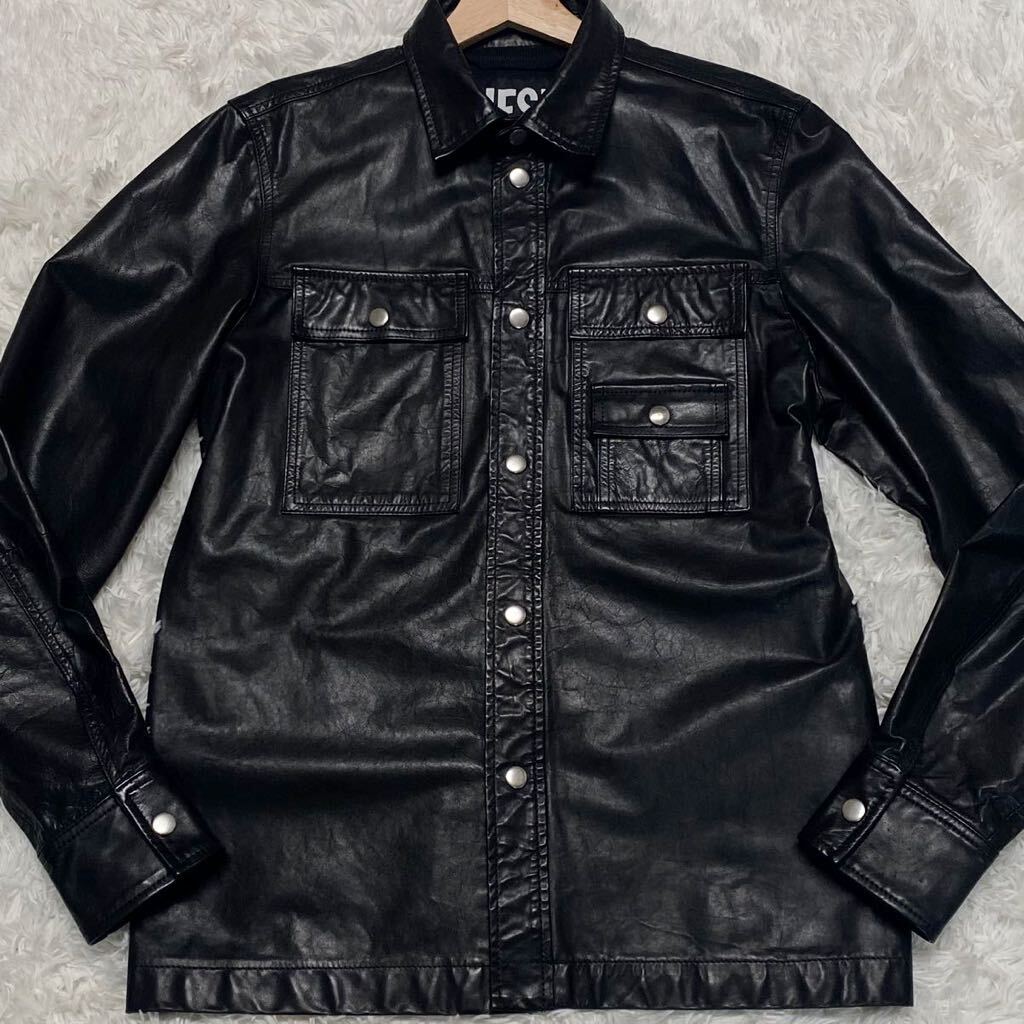 極美品/定価10万/超希少/XL相当●ディーゼル DIESEL 極上シープレザー シャツ ジャケット ブルゾン 羊革 ラムレザ― 高級感◎ブラック 黒の画像2