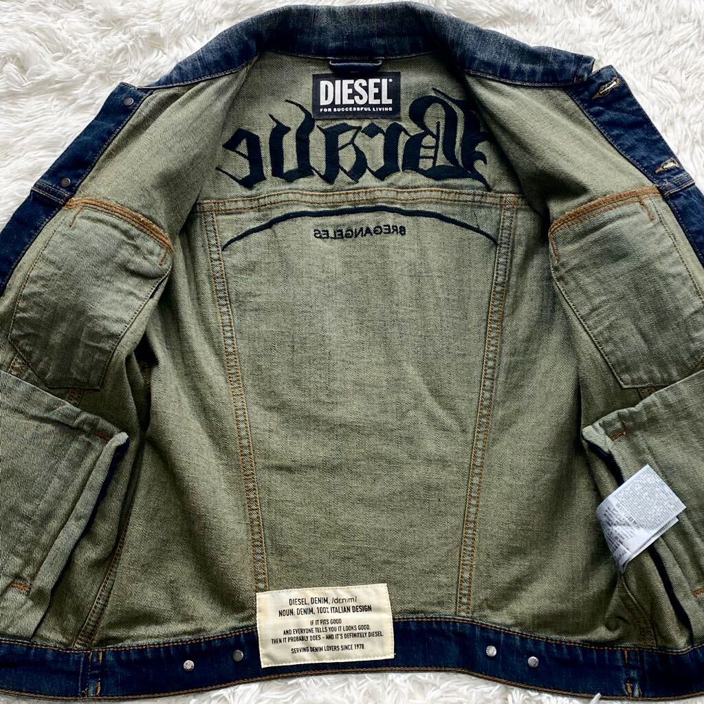 未使用級●DIESEL ディーゼル デニムジャケット ダメージ加工 BRADE Gジャン インディゴブルー 濃紺 刺繍 金ボタン 刻印ボタン メンズ 春◎の画像7