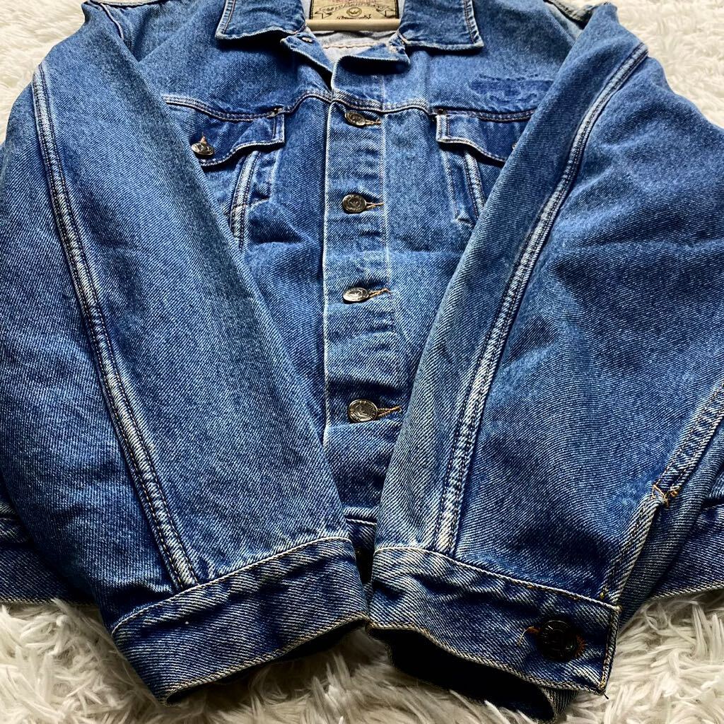 極美品/XL相当【輝く刻印銀ボタン】●アルマーニジーンズ デニムジャケット ARMANI JEANS Gジャン イーグル刺繍 インディゴブルー 46の画像7