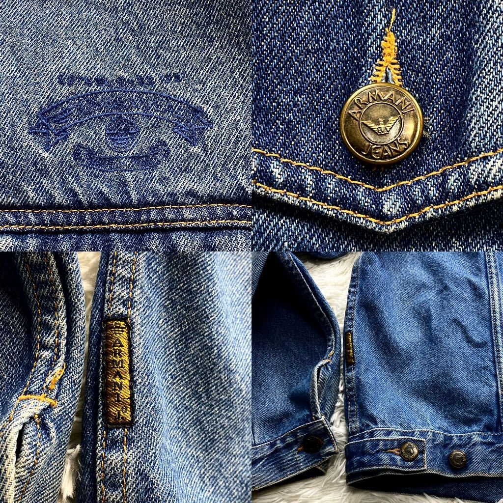 極美品/XL相当【輝く刻印銀ボタン】●アルマーニジーンズ デニムジャケット ARMANI JEANS Gジャン イーグル刺繍 インディゴブルー 46の画像9