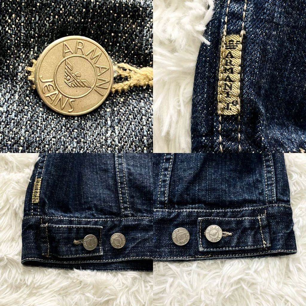 未使用級/嗜好の一品/希少XL●アルマーニジーンズ デニムジャケット ARMANI JEANS Gジャン 高級感 刻印ボタン インディゴブルー 50 春◎_画像8