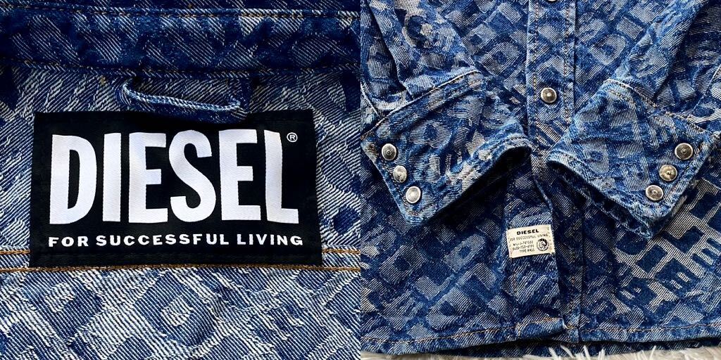 未使用級/Lサイズ相当●DIESEL ディーゼル デニム シャツ 総柄 ジャケット インディゴブルー Gジャン 高級感 ブレイブマン メンズ 春◎の画像9