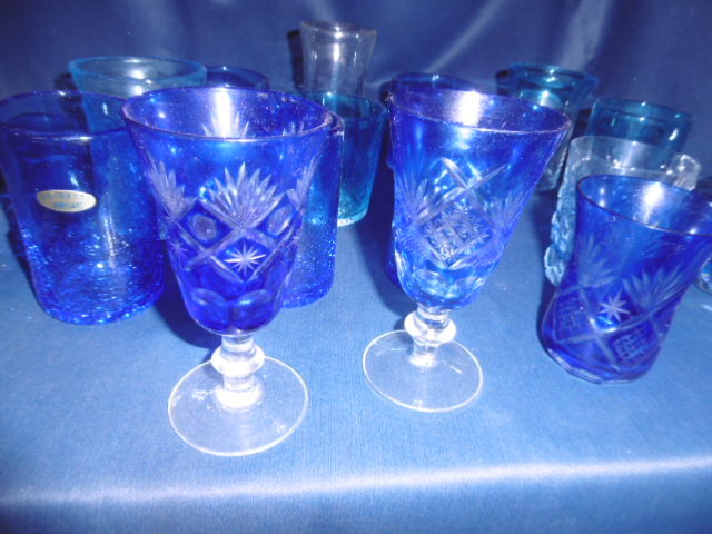 陶器 琉球ガラス 切子屋 青色系 コップ CUP 割れ物 伝統 工芸 17点 グラス 一円スタート 大量 まとめ セット VW3の画像7