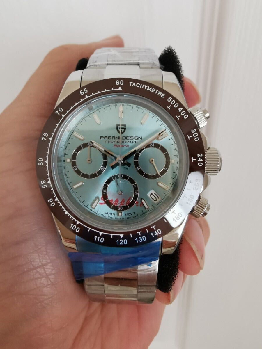 パガーニデザイン 腕時計 クロノグラフ デイトナオマージュ アイスブルー クォーツ VK63の画像1