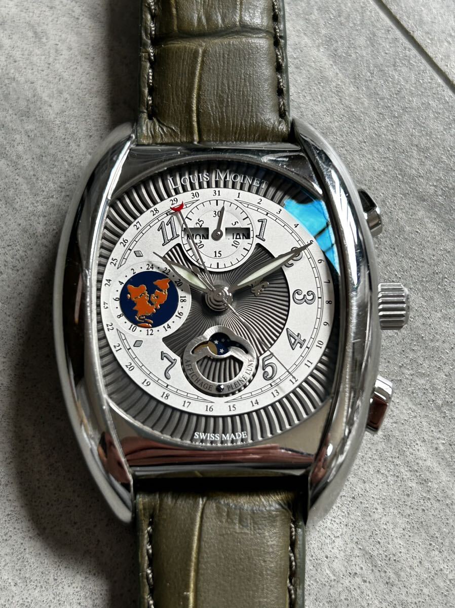 レア 希少 ルイ モネ LOUIS MOINET 世界60本限定 ヴァリオグラフ ムーンフェイズ 裏スケ 自動巻き メンズ腕時計 稼働中の画像7