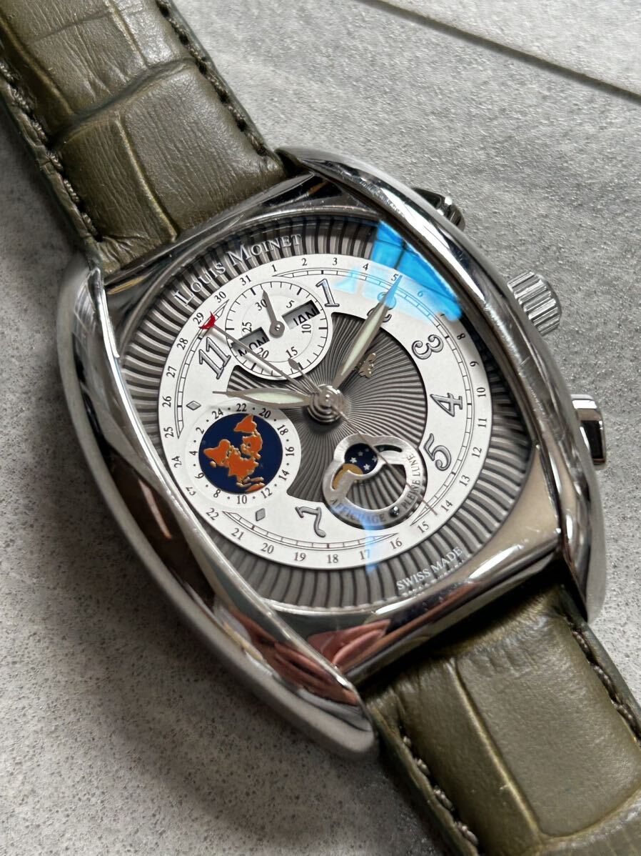 レア 希少 ルイ モネ LOUIS MOINET 世界60本限定 ヴァリオグラフ ムーンフェイズ 裏スケ 自動巻き メンズ腕時計 稼働中の画像8