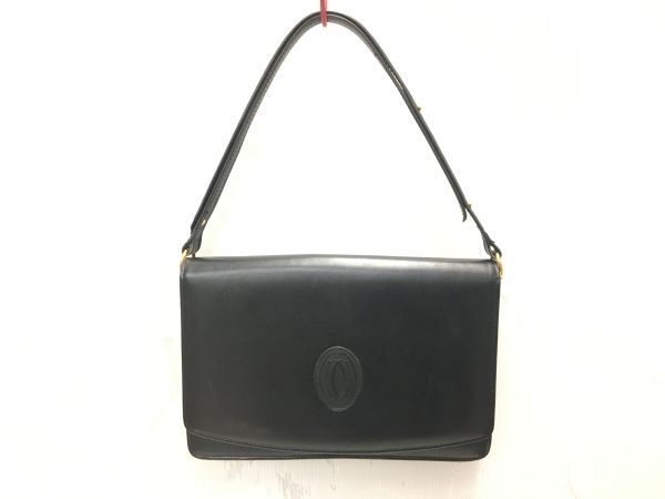 !! Cartier カルティエ ブラックレザー ショルダーバッグ ハンドバッグ 2way 斜め掛け_画像1