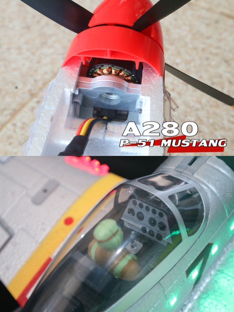  battery 3ps.@ mode 1 transmitter attaching immediately flight XK A280 P-51 Mustang brushless fighter (aircraft) 560mm P51D 4CH airplane 3D/6G switch LED RC radio-controller RTF