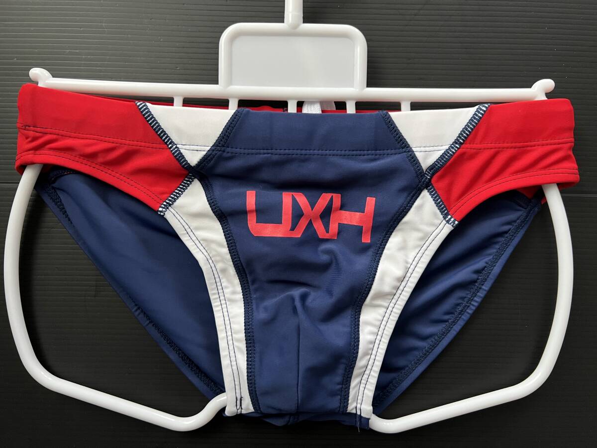 競パン UXH Mサイズ メンズ競泳水着 青+赤&白ライン_画像1
