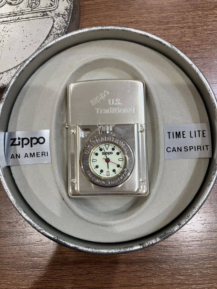 m4d23 ZIPPO ジッポー TIMELIGHT タイムライト US TRADITIONAL 時計付き 火花確認の画像2