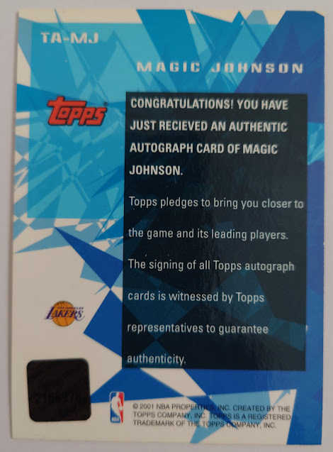 MAGIC JOHNSON 2001 TOPPS Authentic Autograph マジック・ジョンソン 直筆サインカード NBA Basketball Signature Auto レア_画像2