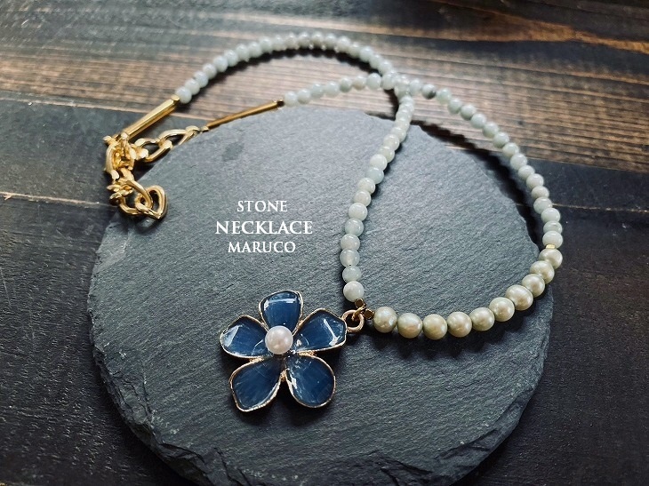 ^MARUCO^NC400-584 quartz I to+Blue FLOWER asymmetry* natural stone necklace * free shipping *