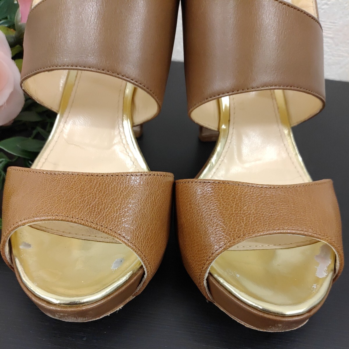 【967】マックスマーラ　Max Mara　バックストラップレザーサンダル　Size35