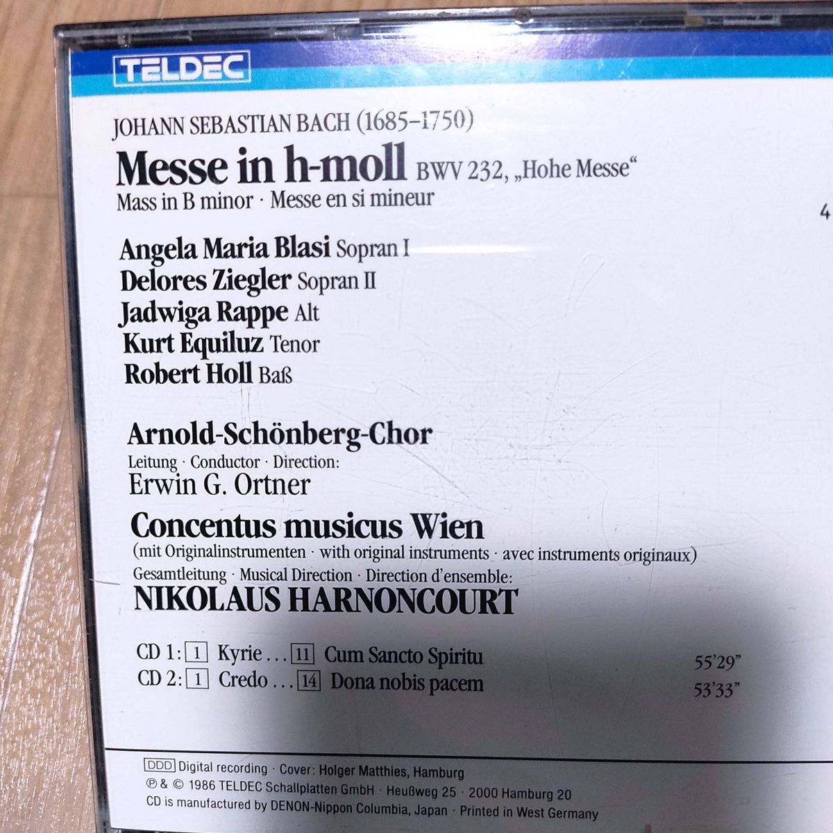 旧盤 西ドイツ J.S.バッハ:ミサ曲 ロ短調 BWV232 ニコラウス・アーノンクール TELDEC