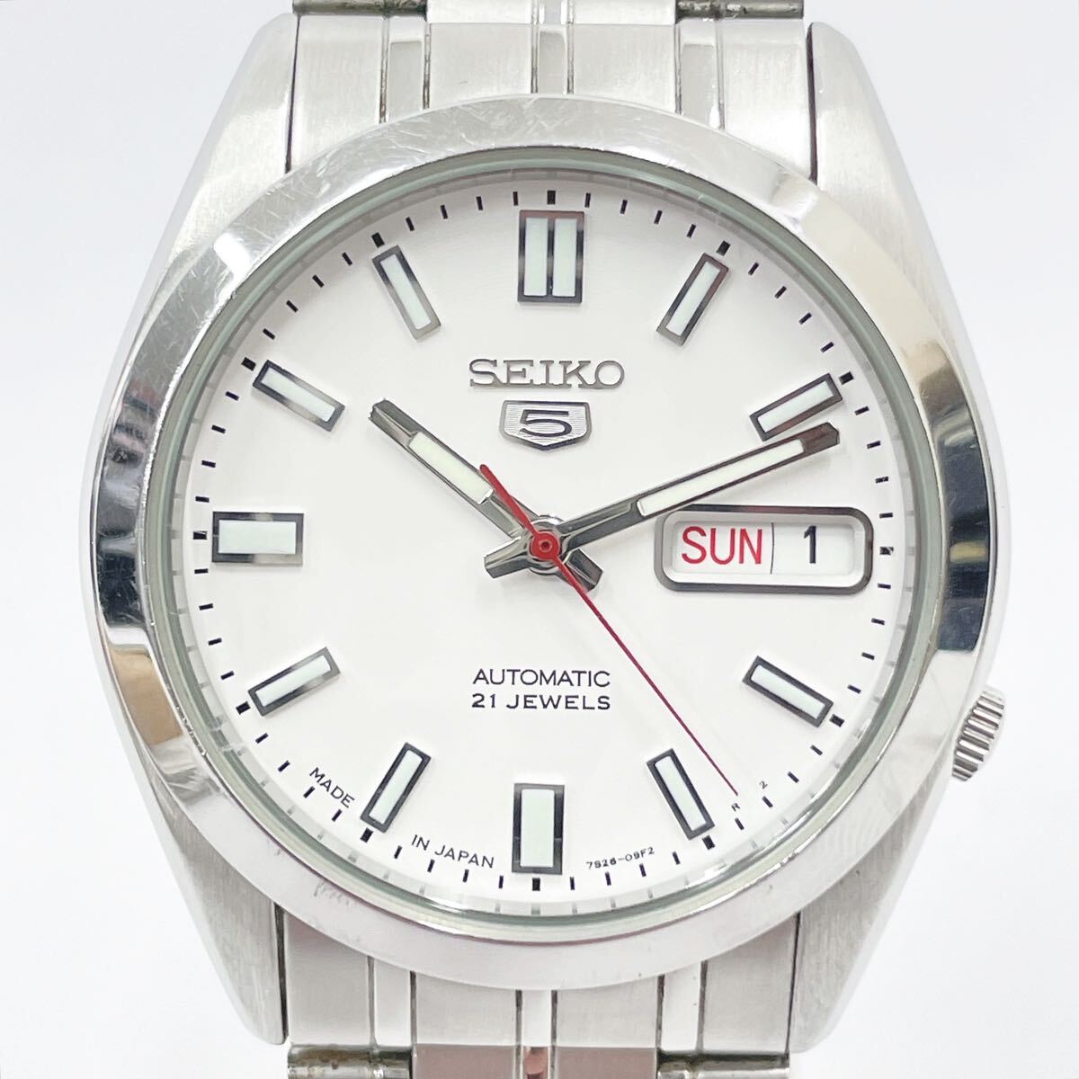 稼動品 SEIKO セイコー5 ファイブ 7S26-03B0 裏スケ 3針 自動巻 ベルト純正 メンズ 腕時計 デイデイト コマ 取説 ケース付き 02-0222〇_画像2