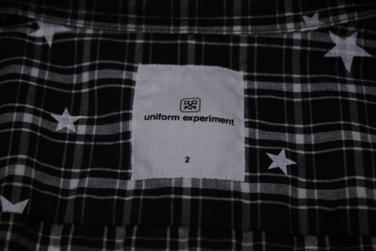 176【1円～】uniform experiment ユニフォームエクスペリメント 15AW STAR PRINT B.D SHIRT スター 総柄 チェックシャツ UE-156077 黒の画像4