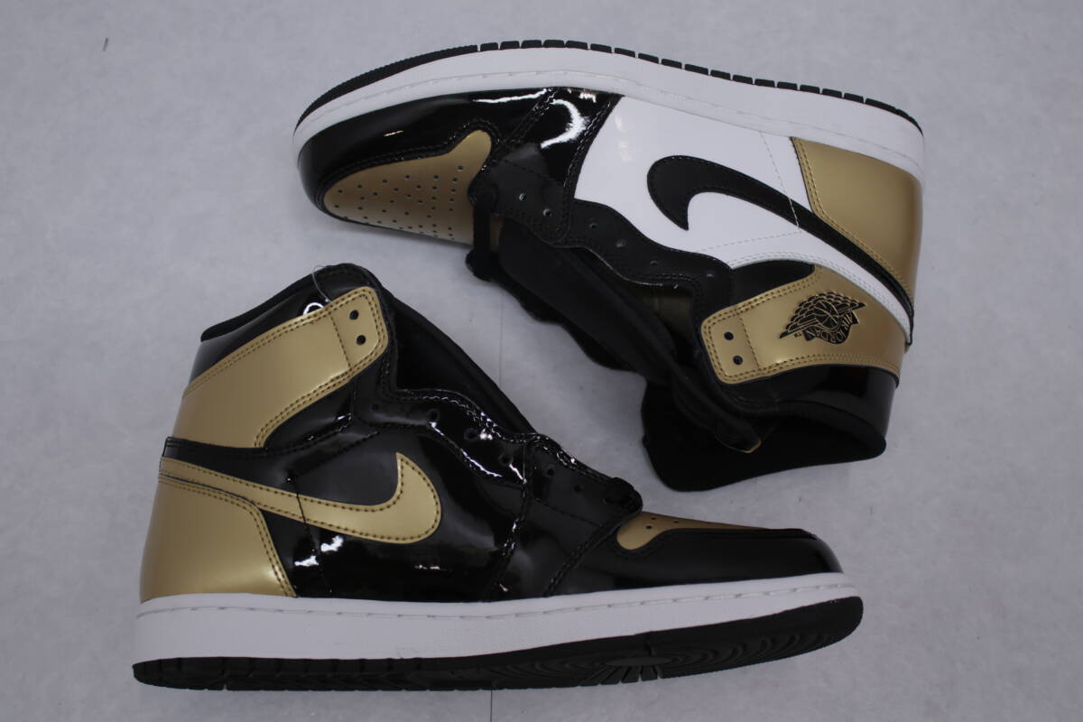 406◆未使用品★【1円～】NIKE ナイキ Air Jordan 1 AJ1 エアジョーダン Retro レトロ High OG NRG Gold Toe 27.0cm スニーカー パテント_画像4