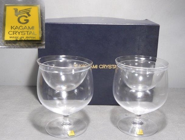 カガミクリスタル KAGAMI CRYSTAL ブランデーグラス キャビアボウル 2客ペア ワイングラスの画像1