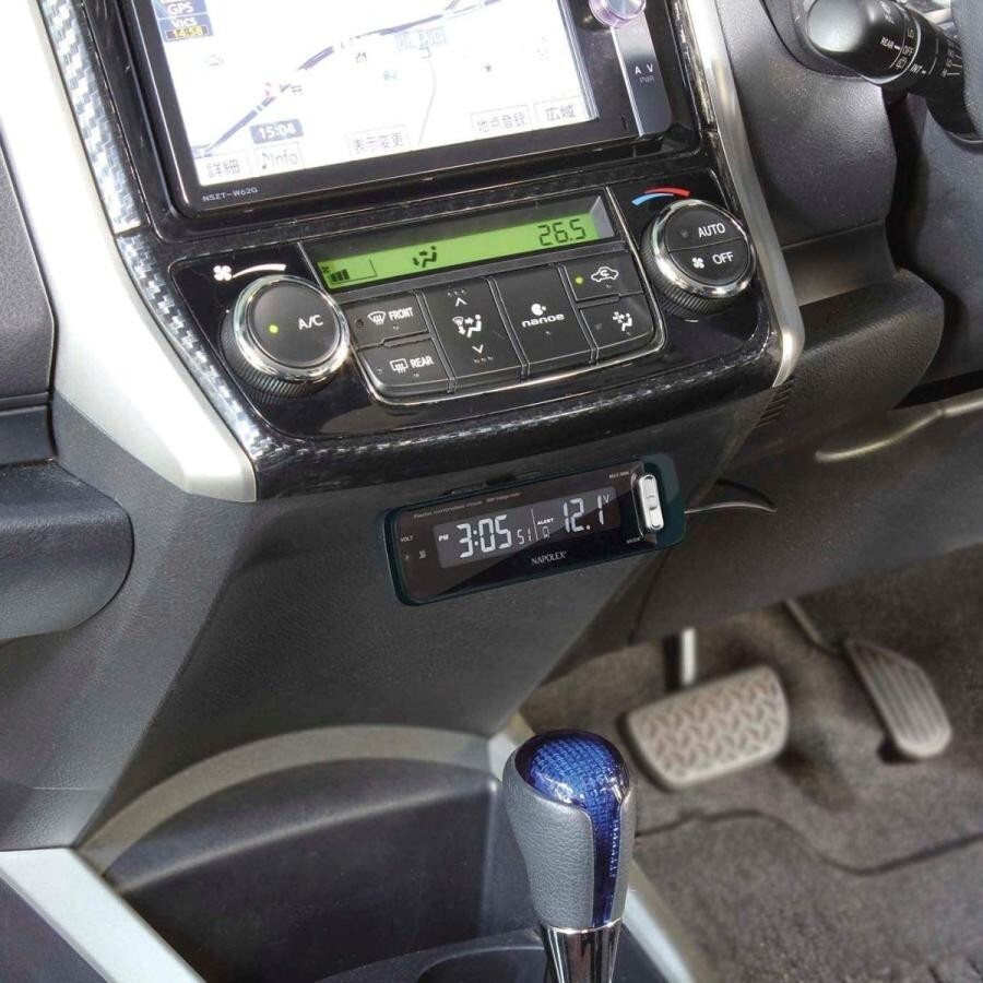 ナポレックス FIZZ-1027 ボルテージメータークロック 誤警報カット デジタル 旅行 ドライブ 時間 粘着シート 電池式 アラーム NAPOLEX_画像7