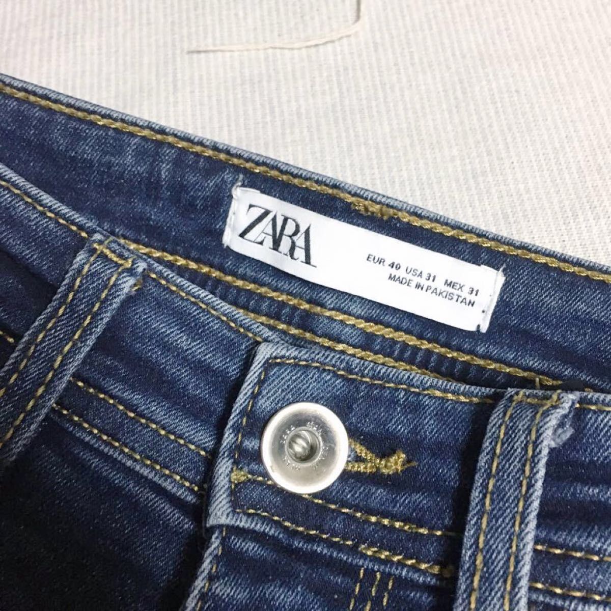 伸縮性抜群 春夏 ZARA MAN ヘビ柄 ストレッチ スキニー 40 31 ダメージ デニム メンズ パンツ ジーンズ ネイビー