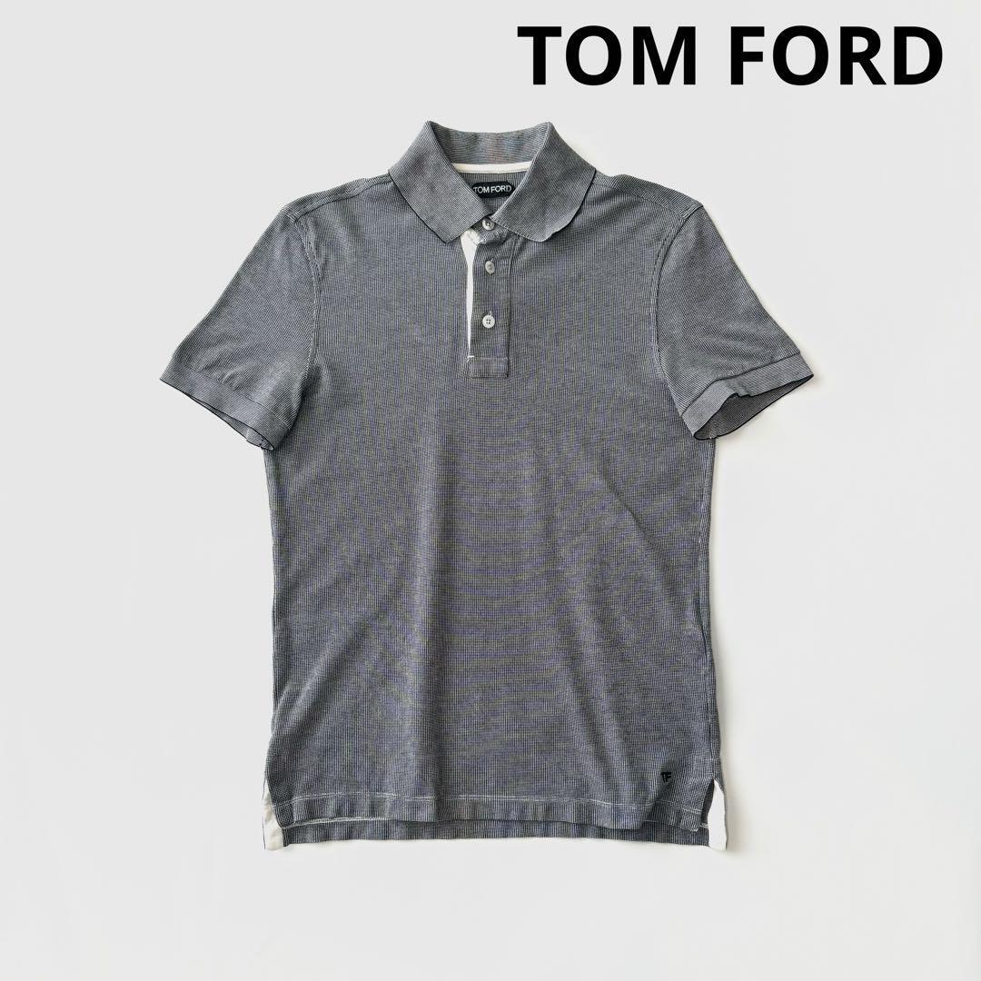 TOM FORD トムフォード コットン ポロシャツ 44 グレー系 メンズ 刺繍ロゴ プルオーバー 半袖 イタリア製_画像1