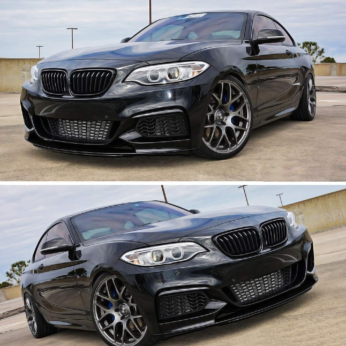  lip spoiler BMW F22 2 series M style 2014-2020 three division . has painted glossy black front spoiler aero parts ABS made accessory sa