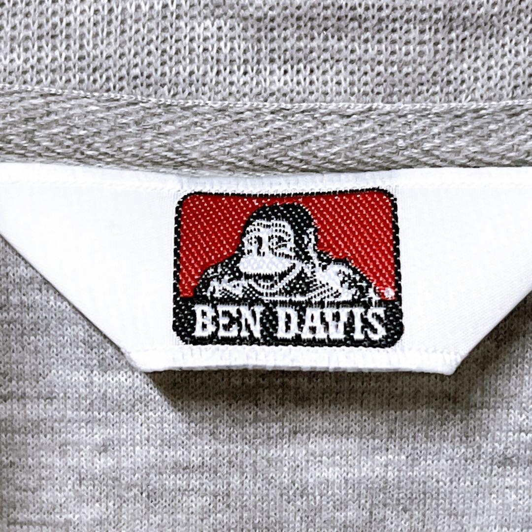 【美品】BEN DAVIS 刺繍ロゴ ハーフジップ 半袖 プルオーバー　ベンデイビス　グレー　L アメリカ古着_画像9