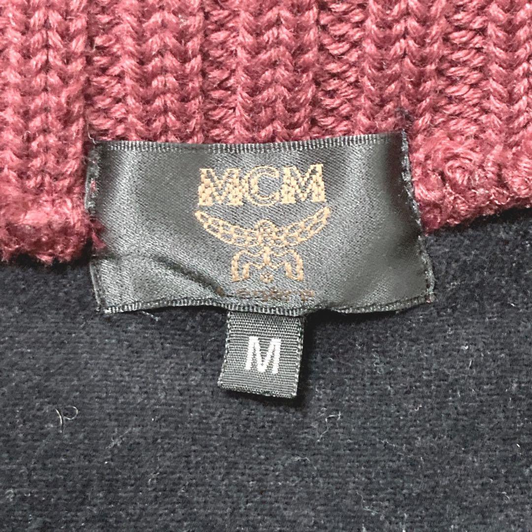 MCM フルジップ 刺繍 ファスナーロゴ ハイネック コットンニット セーター　エムシーエム　L ワインレッド_画像10