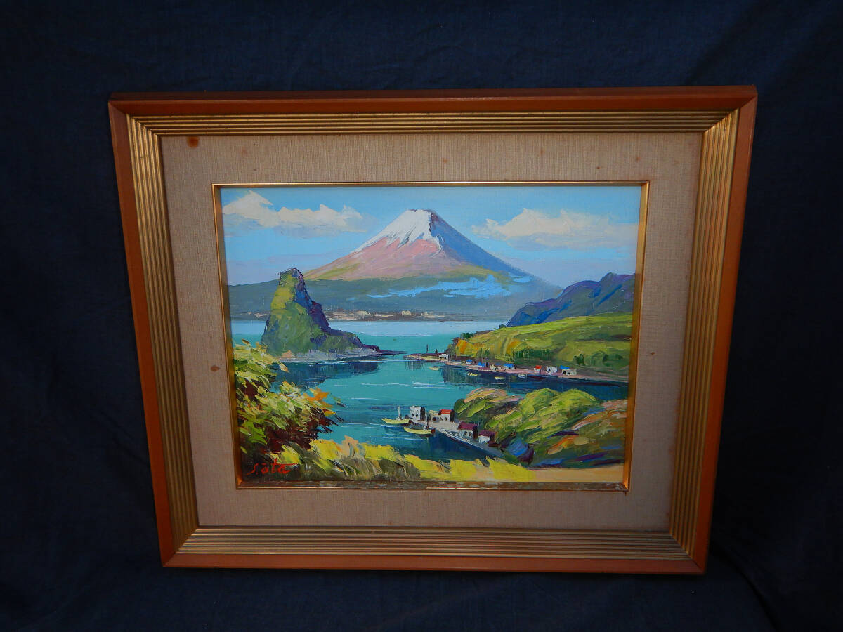 真作保証 S.OTA Ｓ．太田 油絵 F6号 油彩画 風景画 富士山 富士河口湖 富士五湖 木製額 額縁 肉筆画 真筆保証 額装_画像1