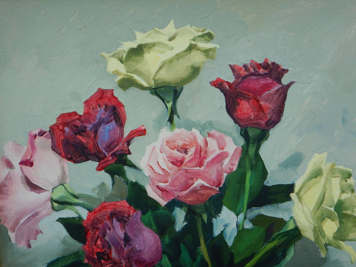 SK 油絵 「バラ」 薔薇 サイン YOKOTA 横田 静物画 油彩画 木製 SK 油絵 「バラ」 薔薇 サイン YOKOTA 横田 静物画 油彩画 木製
