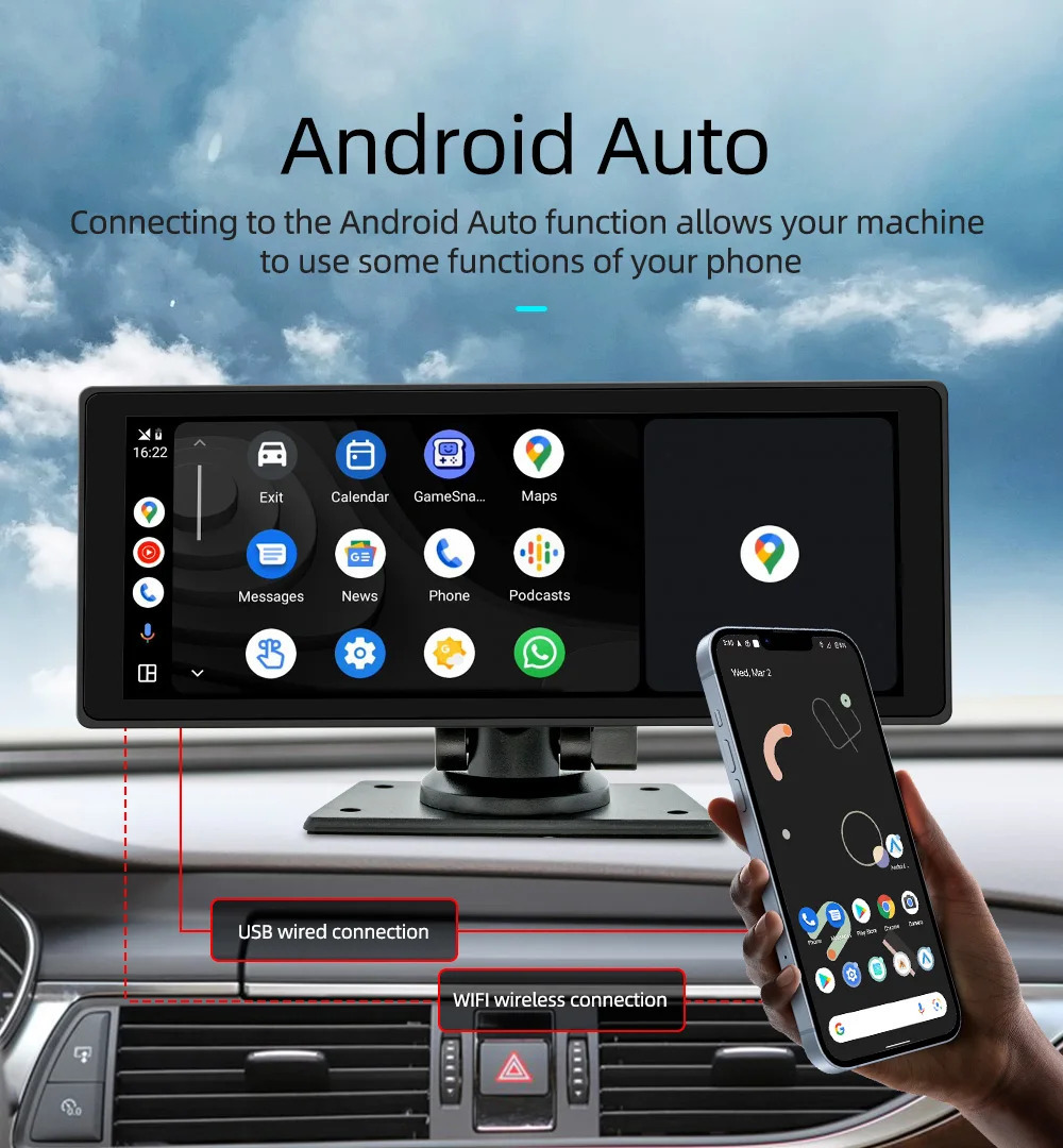 1円～ 10.26インチ ドライブレコーダー CarPlay Android Auto ポータブルカーナビ オンダッシュ 新品 バックカメラ付の画像3