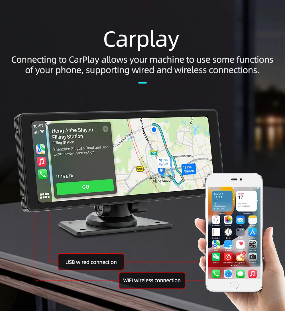 1円～ 10.26インチ ドライブレコーダー CarPlay Android Auto ポータブルカーナビ オンダッシュ 新品 バックカメラ付の画像4