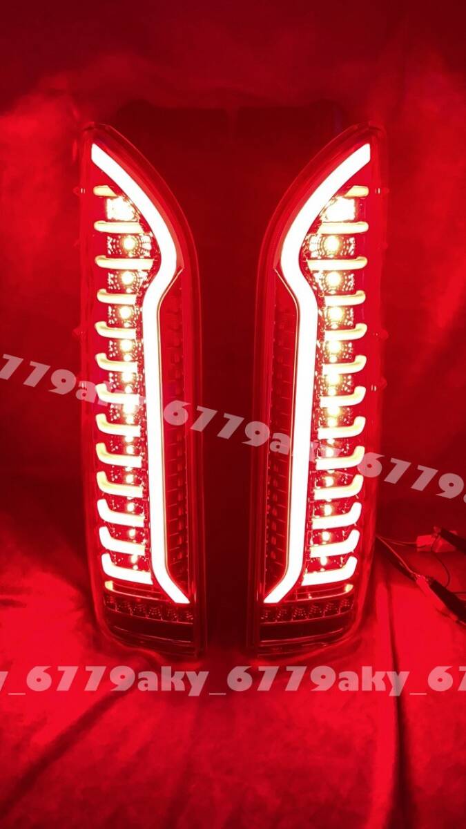 1円～ 新品 新機能 200系ハイエース テール LED オープニング 流れるウインカー シーケンシャル ファイバー テールランプ 左右 メッキ×白の画像2