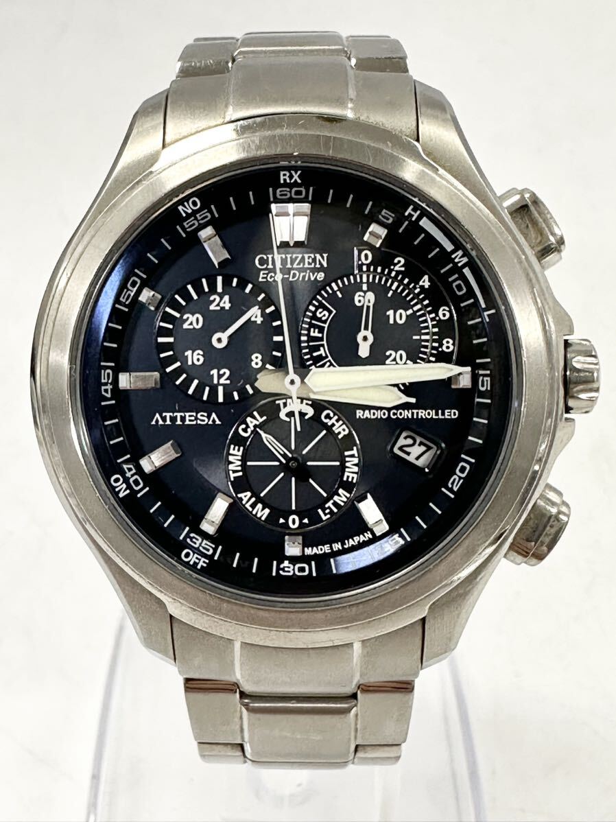 【K35】 1円スタート CITIZEN ATTESA Eco-Drive / E610-T012540 シチズン アテッサ エコドライブ 電波ソーラー メンズ 腕時計 コマ 箱付きの画像2