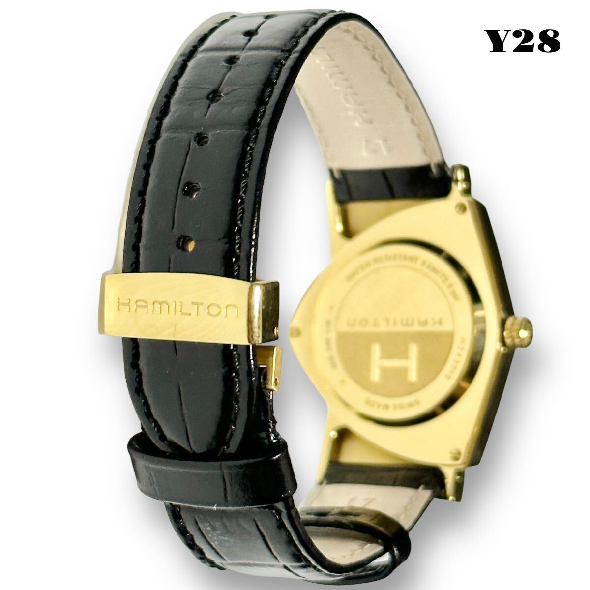 ★早いもの勝ち！ HAMILTON VENTURA ハミルトン ベンチュラ H243010 GOLD BLACK ゴールド ブラック 金 黒 純正 革 レザー バンド ベルト_画像5