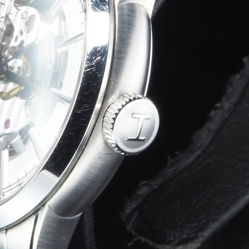 HAMILTON ハミルトン スケルトン レイルロード H406550 SS 自動巻き 純正ブレス 両開きブレス 箱 保 メンズ 腕時計 「23747」の画像5