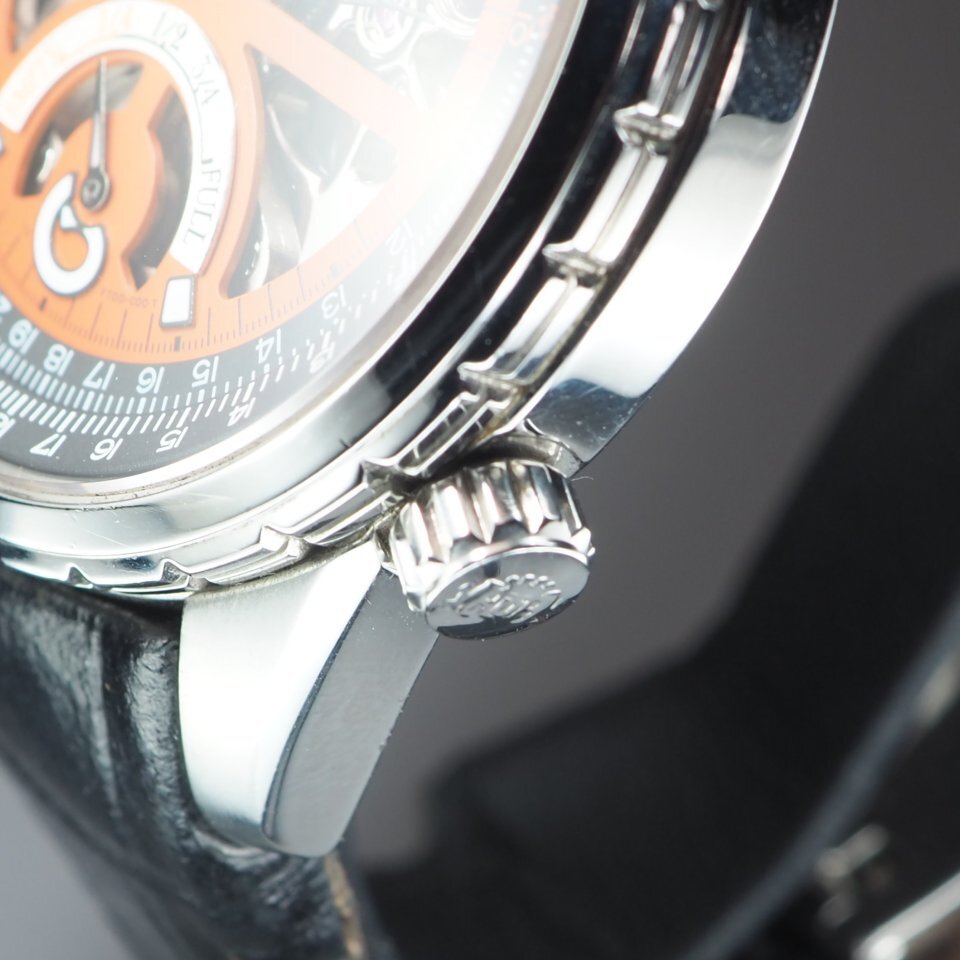 ORIENT オリエント FT00-C4 CA 自動巻き SS/革 オレンジ 文字盤 シースルーバック パワーリザーブ表記 Dバックル メンズ 腕時計 「23756」の画像5